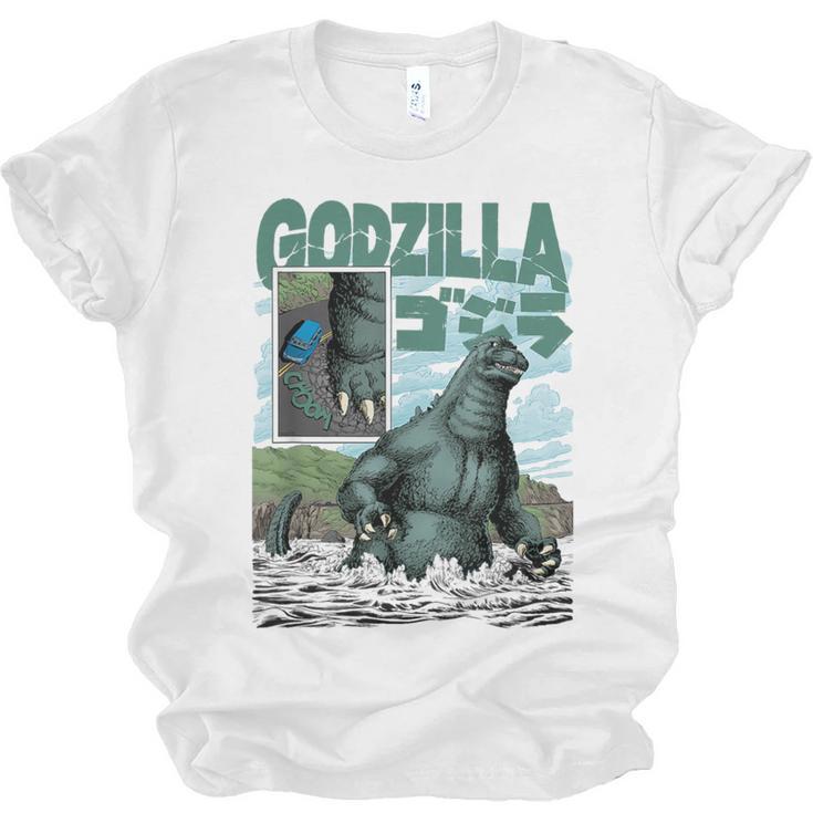 Godzilla Ocean Scene Comic Book Illustration Movie Monster Unisex Jersey T-Shirt