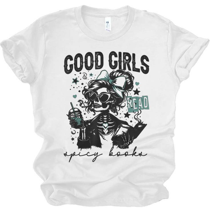 Good Girls Read Spicy Skeleton Book Club Unisex Jersey T-Shirt