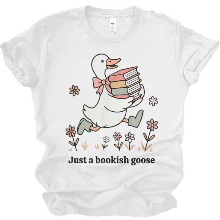 Goose With Books Cute Bookworm Reader Unisex Jersey T-Shirt