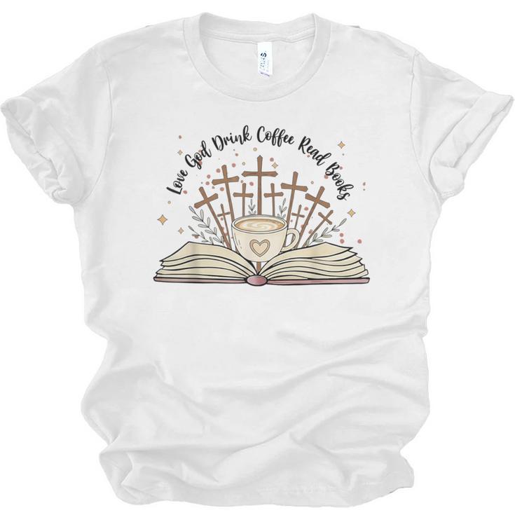 Groovy Flowers Love God Drink Coffee Read Books Christian Unisex Jersey T-Shirt