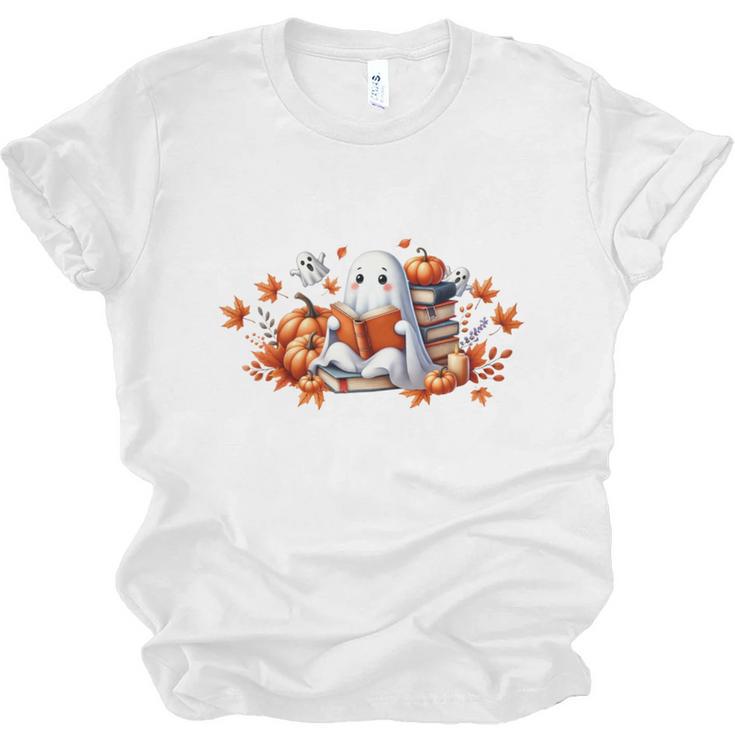 Halloween Book Lover Ghost Witch Books & Pumpkins Unisex Jersey T-Shirt