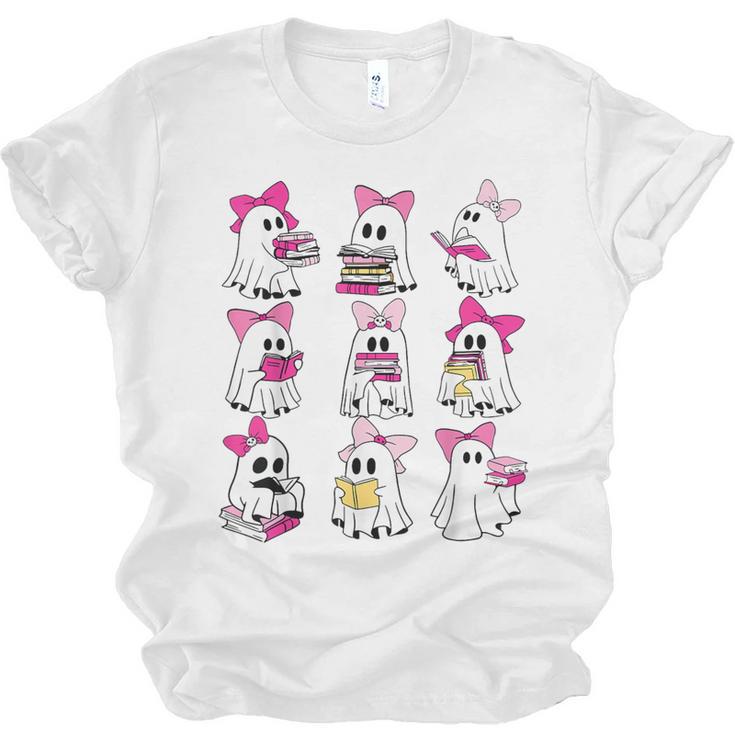 Halloween Pink Ghost Read More Books Spooky Boo Teacher Kids Unisex Jersey T-Shirt