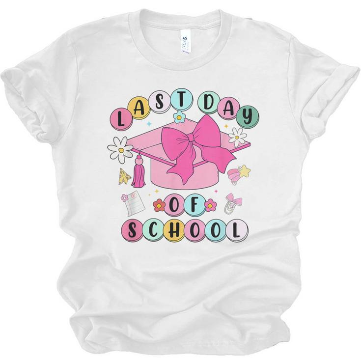 Happy Last Day Of School Coquette Bow Graduation Girls Kids Unisex Jersey T-Shirt