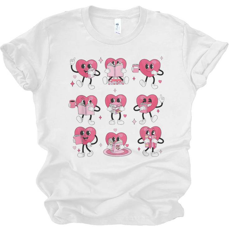Heart Reading Books Valentine Teacher Boy Girl Book Lover Unisex Jersey T-Shirt