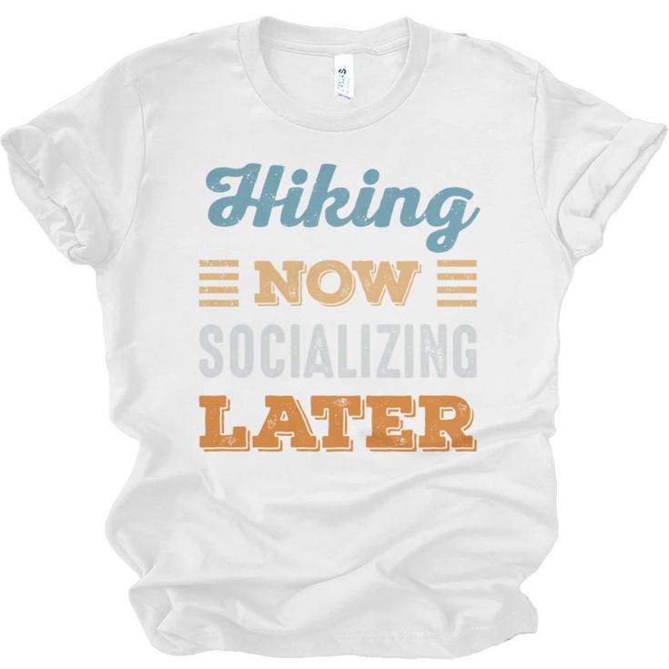 Hiking Now Minimal Socializing Introvert Vintage Unisex Jersey T-Shirt