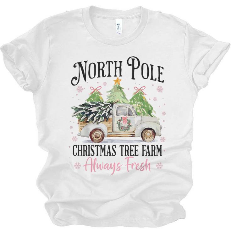Holiday Scene Nostalgia North Pole Tree Farm Merry Christmas Unisex Jersey T-Shirt