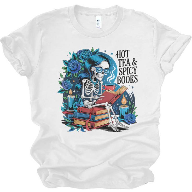 Hot Tea & Spicy Books Skeleton Reader Unisex Jersey T-Shirt