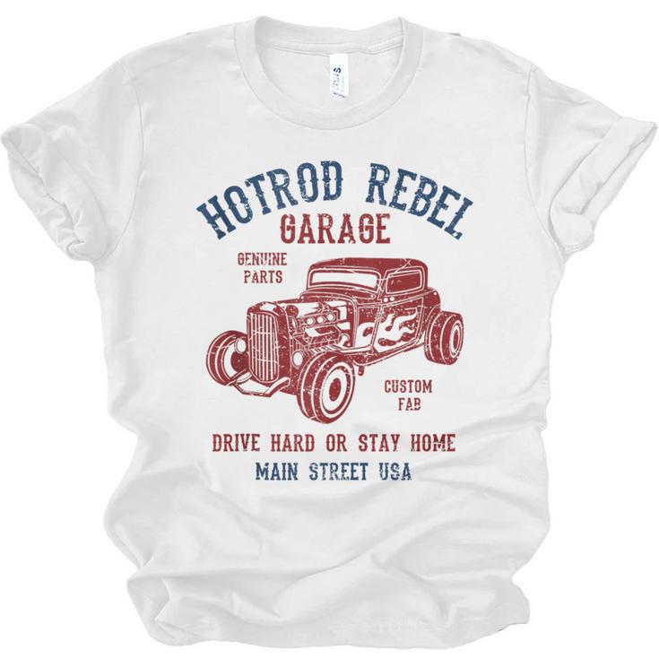 Hotrod Rebel Automotive Nostalgia Old Car Distressed Unisex Jersey T-Shirt