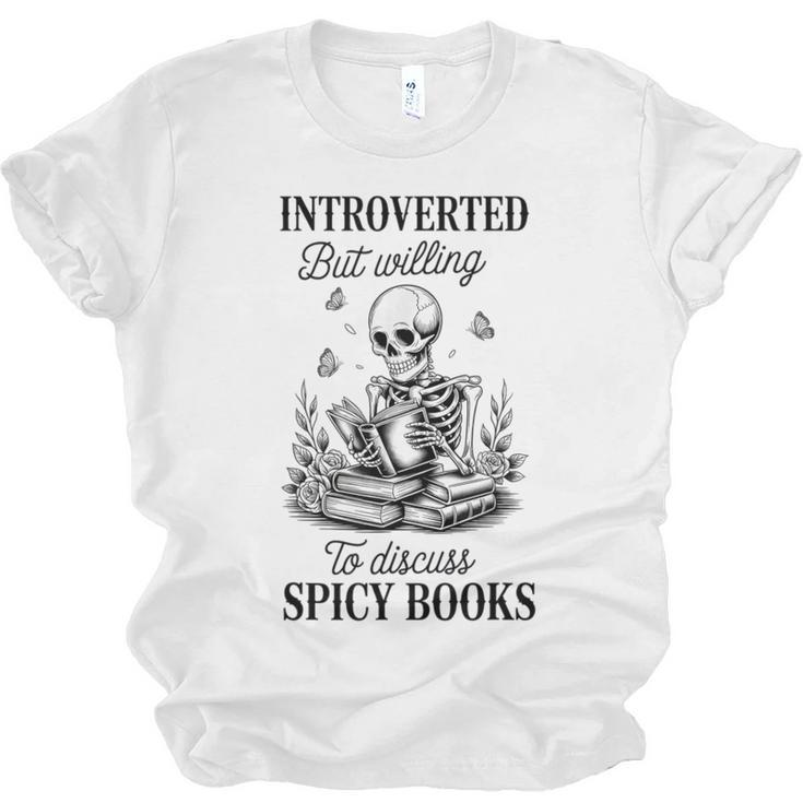 Introvert Read Spicy Books Lover Bookworm Skeleton Reading Unisex Jersey T-Shirt