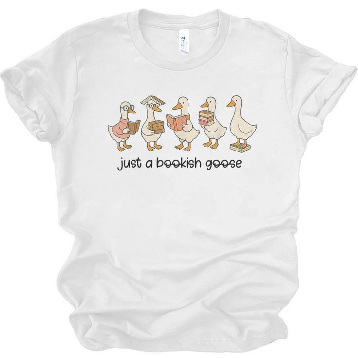 Just a Bookish Goose Cute Reading Geese For Book Fanatics Unisex Jersey T-Shirt