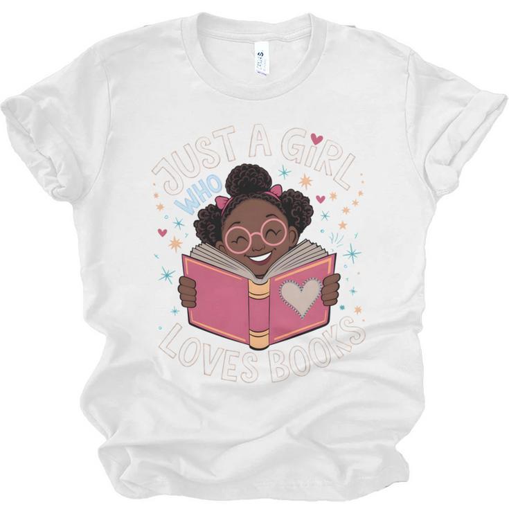Just A Girl Who Loves Books Cute African American Afro Unisex Jersey T-Shirt