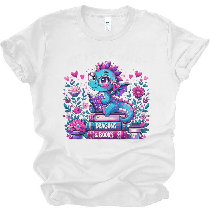 Just A Girl Who Loves Dragons And Books Cute Dragon Reading Premium Tri-Blend Unisex Jersey T-Shirt