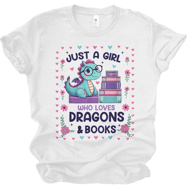 Just A Girl Who Loves Dragons And Books Lover Reading Book Unisex Jersey T-Shirt