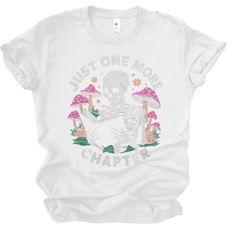 Just One More Chapter Mushrooms Gothic Skeleton Book Lover Premium Unisex Jersey T-Shirt