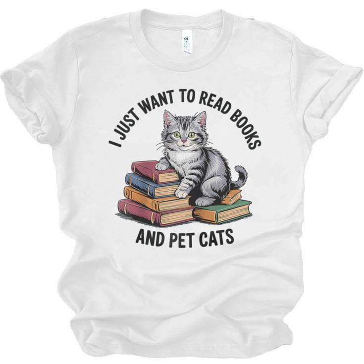 I Just Want To Read Books And Pet Cats Raglan Baseball Tee Unisex Jersey T-Shirt
