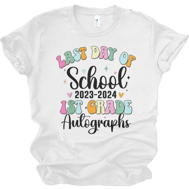Last Day Autographs 1st Grade Graduation Boys Girls Groovy Unisex Jersey T-Shirt