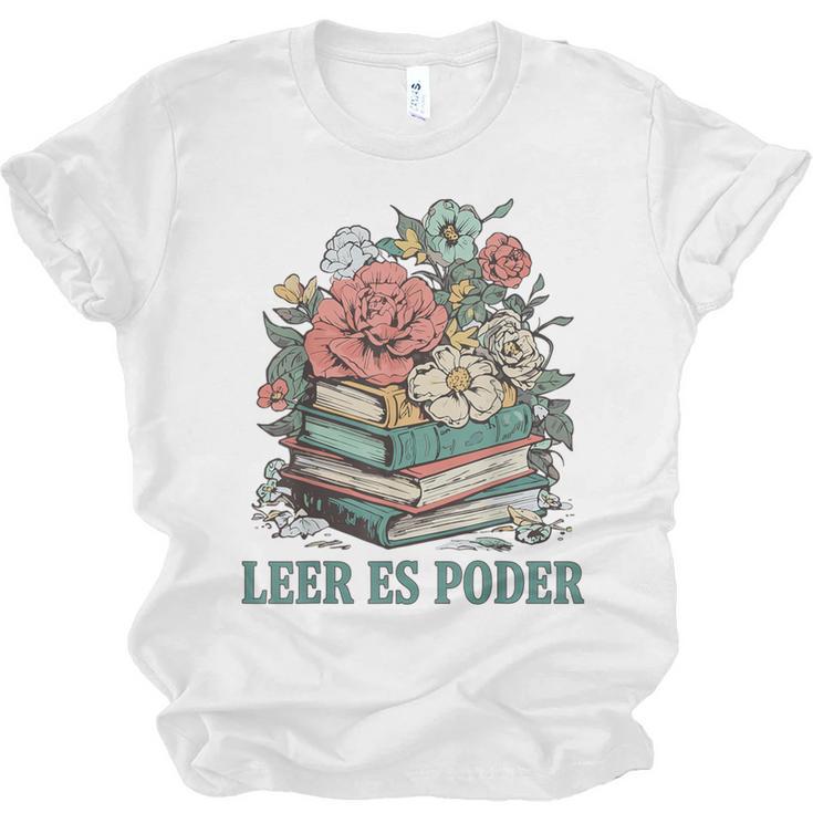 Leer ES Poder Cute Floral Spanish Teacher Book Reading Unisex Jersey T-Shirt