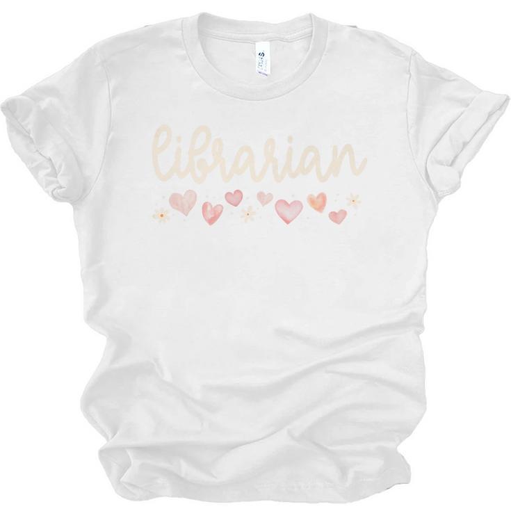Librarian Valentines Day Daisy School Library Book Lover Premium Unisex Jersey T-Shirt