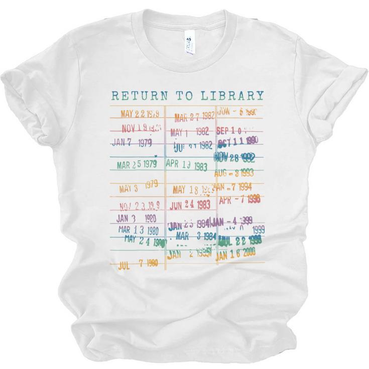 Library Card Vintage Book Due Date Bookish Rainbow Reading Unisex Jersey T-Shirt