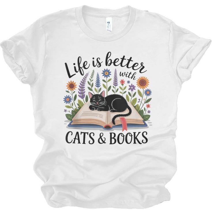 Life Is Better With Cats And Books Unisex Jersey T-Shirt