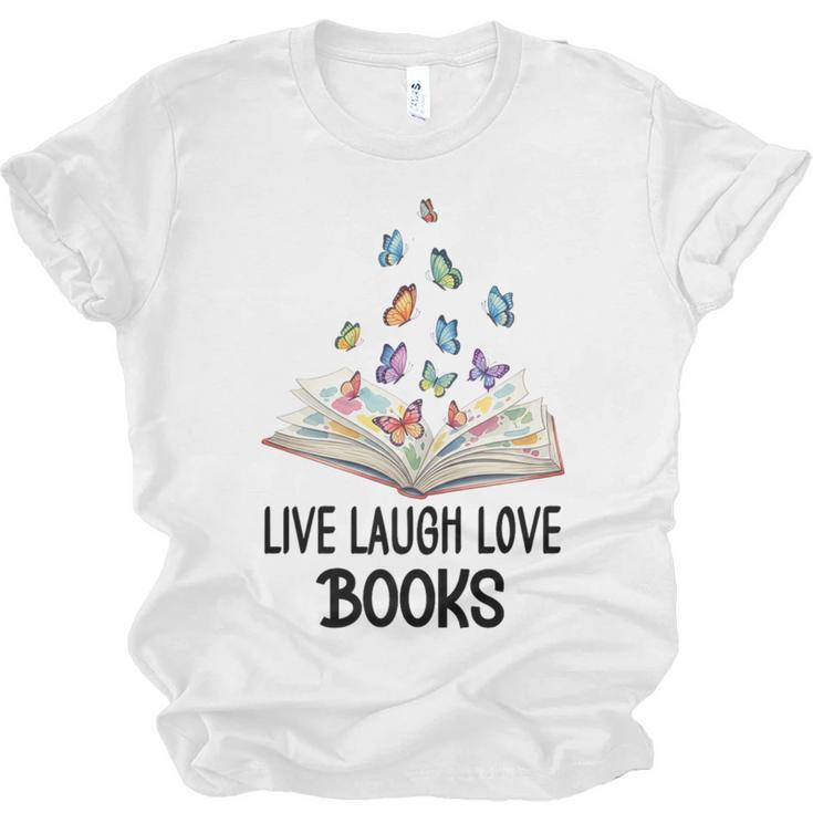 Live Laugh & Love Books Reading Butterfly Book Lover Bookish Premium Unisex Jersey T-Shirt