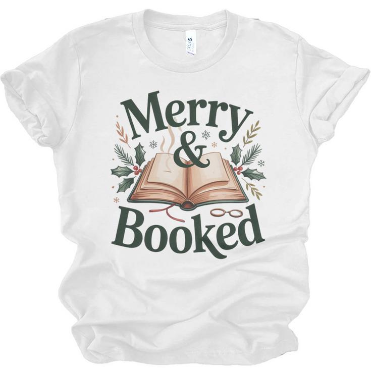 Merry And Booked Holiday Reading Winter Book Lover Premium Tri-Blend Unisex Jersey T-Shirt