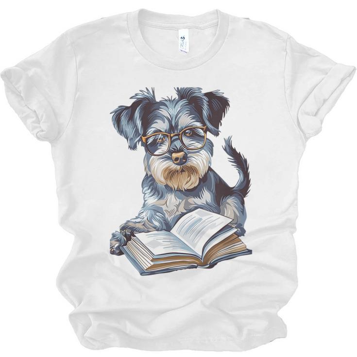 Nerdy Schnauzer Dog Book Lover Glasses Cute Pet For Men Women Kids Unisex Jersey T-Shirt