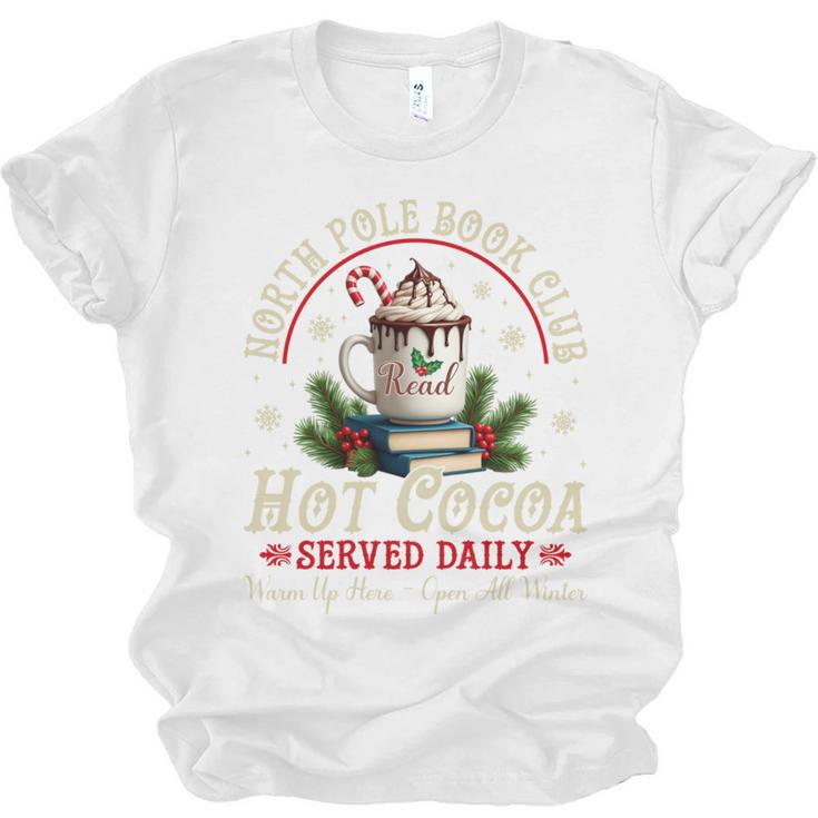 North Pole Book Club Hot Cocoa Librarians Bookish Christmas Unisex Jersey T-Shirt