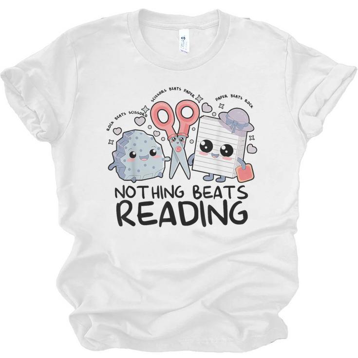 Nothing Beats Reading Rock Paper Scissors Book Lover Teacher Unisex Jersey T-Shirt