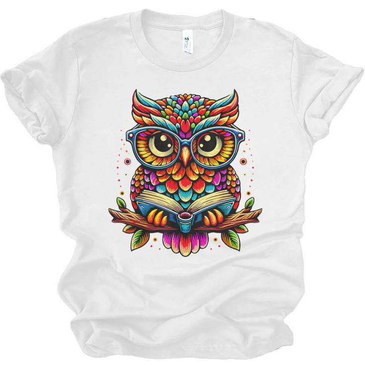 Owl With Glasses And Book Reading Unisex Jersey T-Shirt