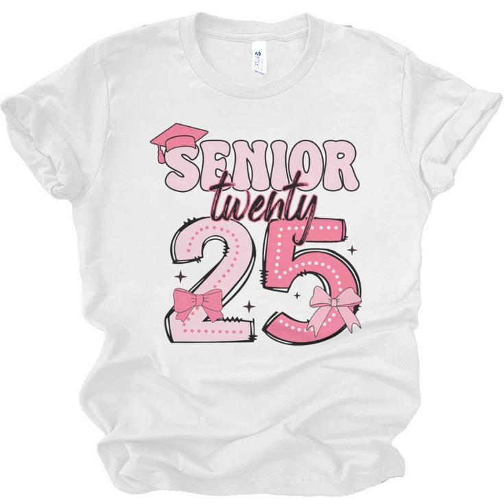Pink Coquette Bow Senior 2025 Back To School Graduation Girl Unisex Jersey T-Shirt