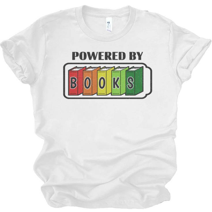 Powered By Books  Bookworm Librarian Reading Unisex Jersey T-Shirt