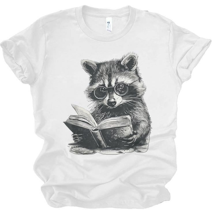 Raccoon With Book Cute Raccoons Reading Books Unisex Jersey T-Shirt