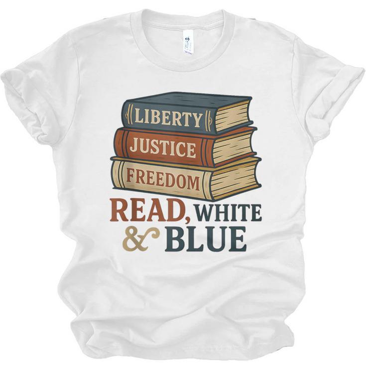 Read Blue Liberty Books July 4th Independence Unisex Jersey T-Shirt