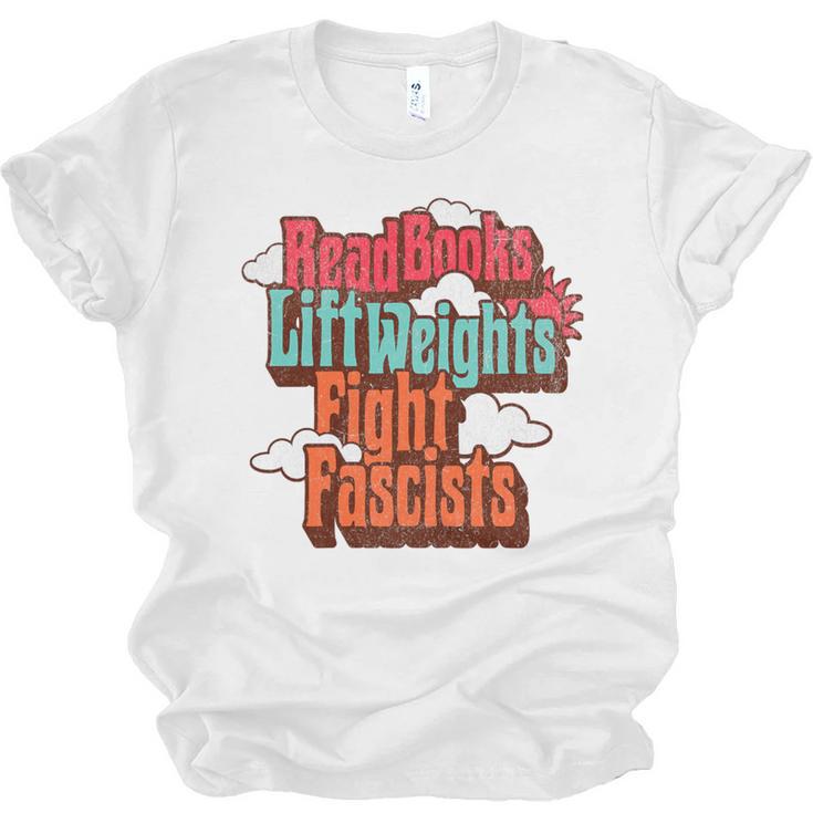 Read Books Lift Weights Fight Fascists Reading No Kings Premium Tri-Blend Unisex Jersey T-Shirt