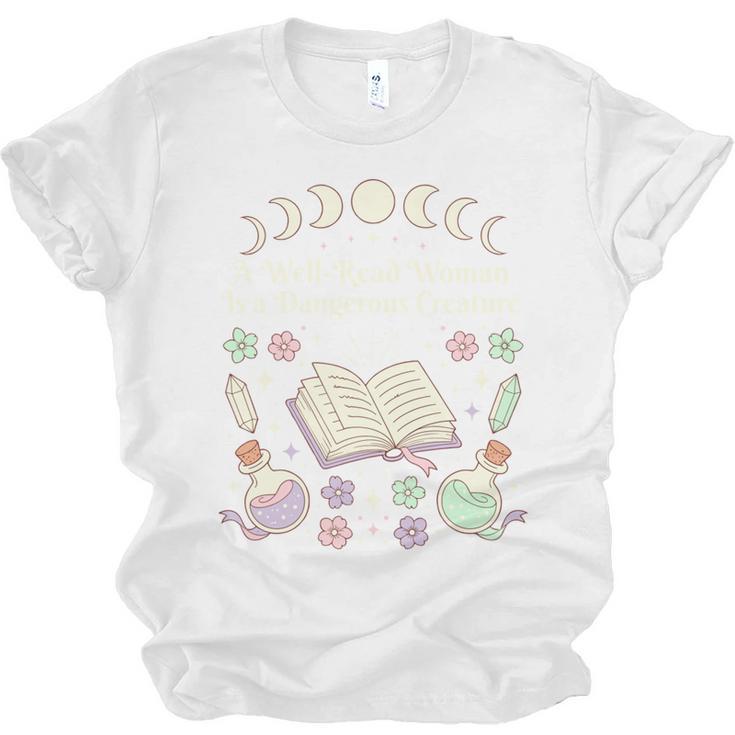 Well Read Woman Literature Quote Celestial Book Floral Unisex Jersey T-Shirt