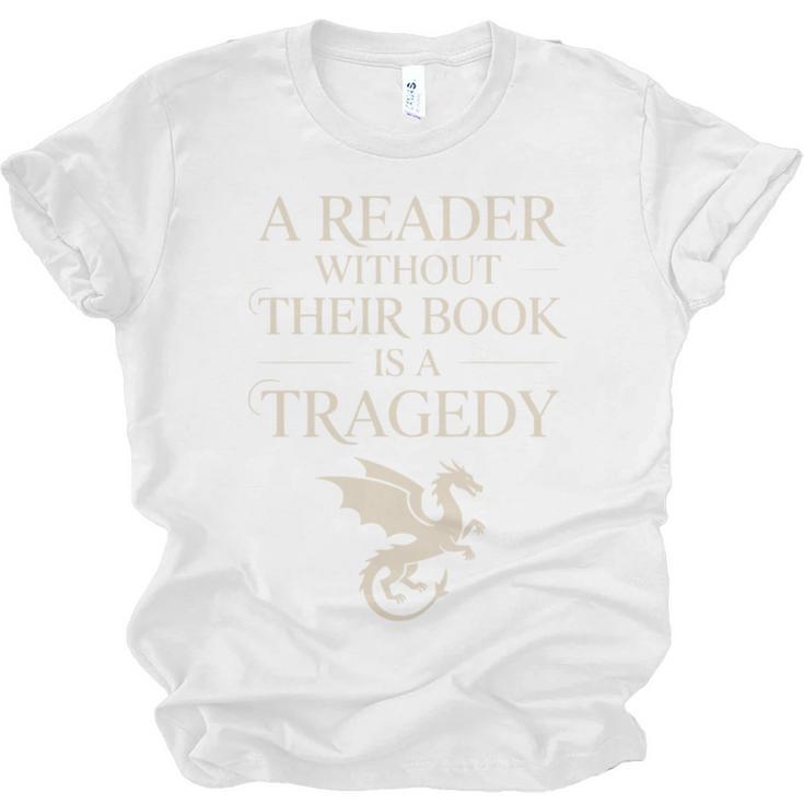 A Reader Without Their Book Is Tragedy Vintage Book Quote Unisex Jersey T-Shirt