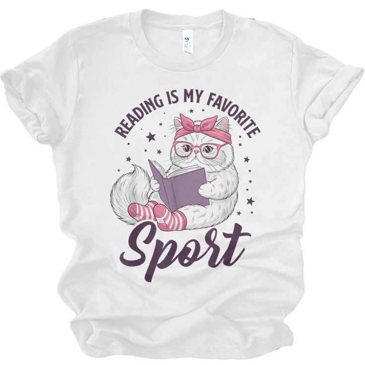 Reading Is My Favorite Sport Saying Cat And Book Lover Unisex Jersey T-Shirt