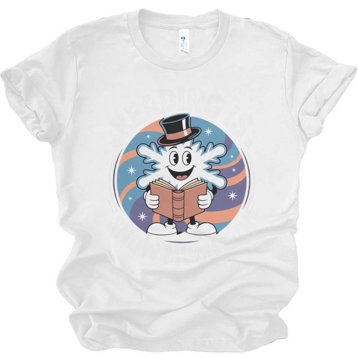 Reading Is Snow Much Fun Snowflake Top Hat Book Fan Winter Unisex Jersey T-Shirt