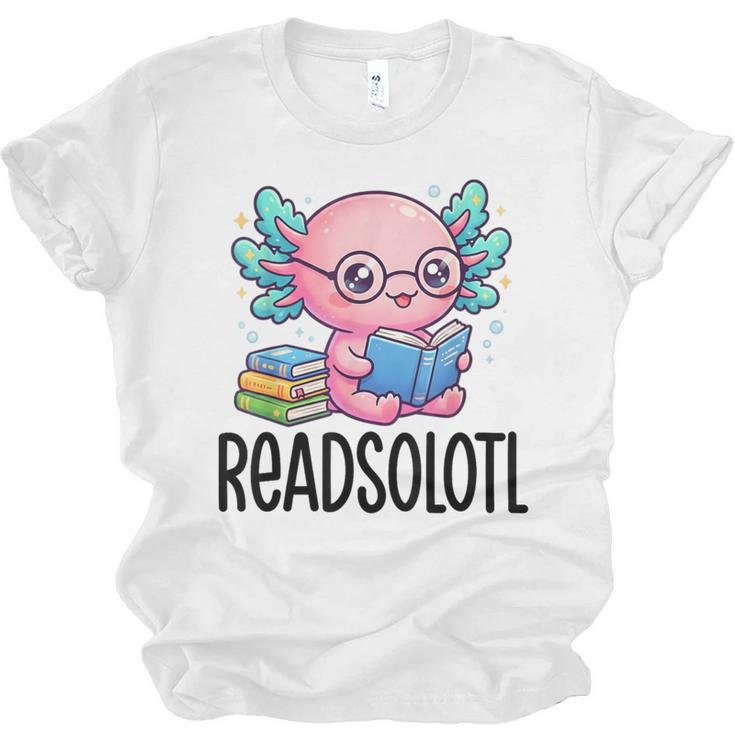 Readsolotl Cute Axolotl Reading Book Kawaii Pink Aesthetic Unisex Jersey T-Shirt