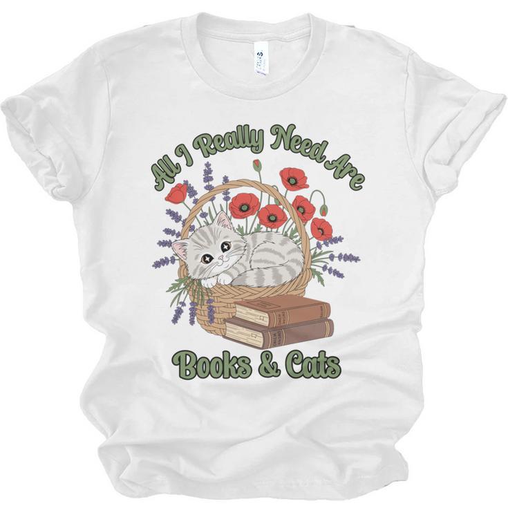 All I Really Need Are Books And Cats Book Lover Tee Unisex Jersey T-Shirt