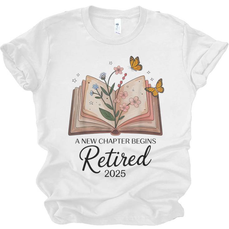 Retired 2025 A New Chapter Begins Retirement Teacher Book Unisex Jersey T-Shirt