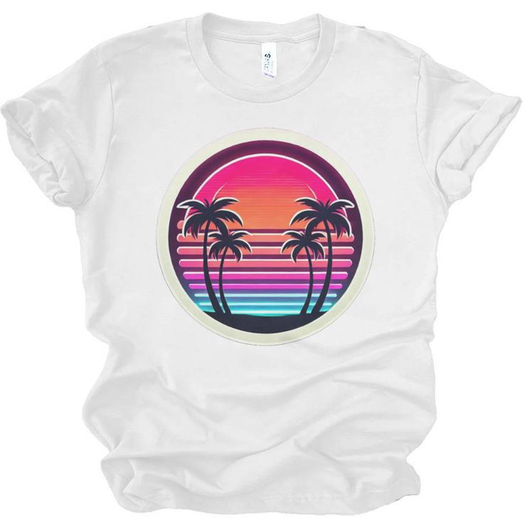 Retro 80s Synthwave Sunset & Palm Trees Retro Nostalgia 80s Unisex Jersey T-Shirt