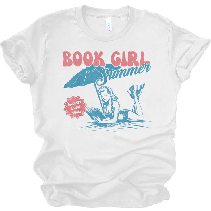Retro Book Girl Summer Beach Vacation For Book Lover Unisex Jersey T-Shirt