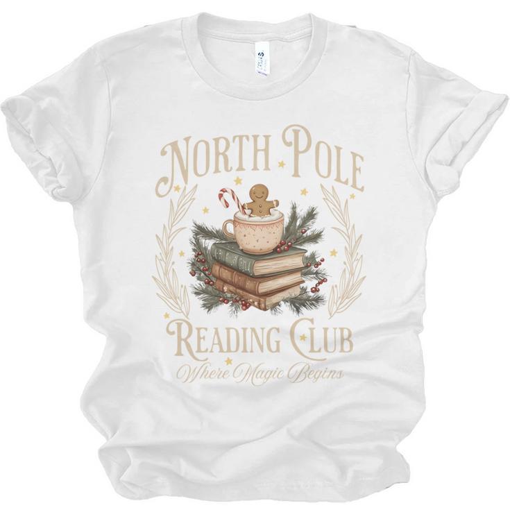 Retro North Pole Reading Club Hot Cocoa Book Lovers Xmas Unisex Jersey T-Shirt