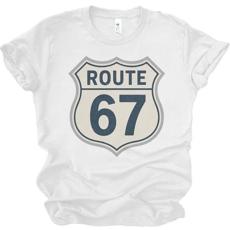 Retro Route 67 Highway Sign Vintage Road Nostalgia Premium Tri-Blend Unisex Jersey T-Shirt