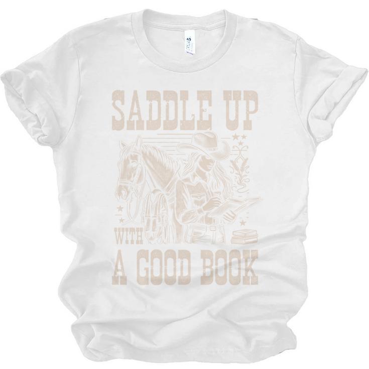 Saddle Up With a Good Book Cowgirl Western Women Vintage Unisex Jersey T-Shirt