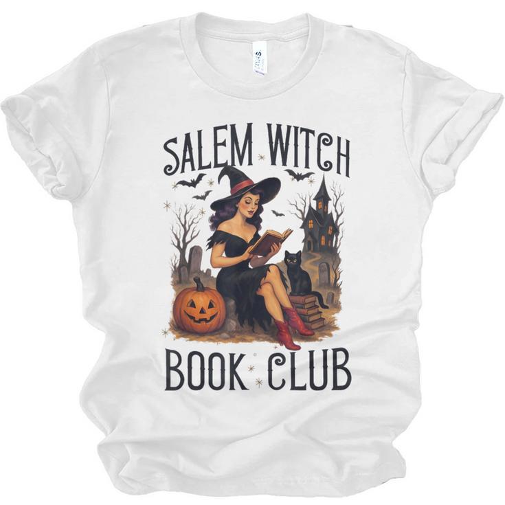 Salem Witch Book Club Bookish Retro Halloween Cat Unisex Jersey T-Shirt