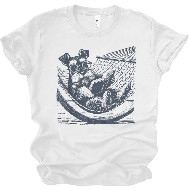 Schnauzer Hammock Reading Book Schnauzer Glasses Unisex Jersey T-Shirt
