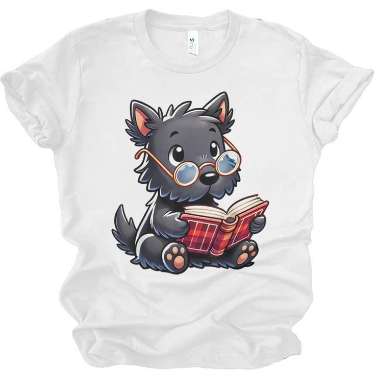 Scottish Terrier Reading a Book Dog Unisex Jersey T-Shirt